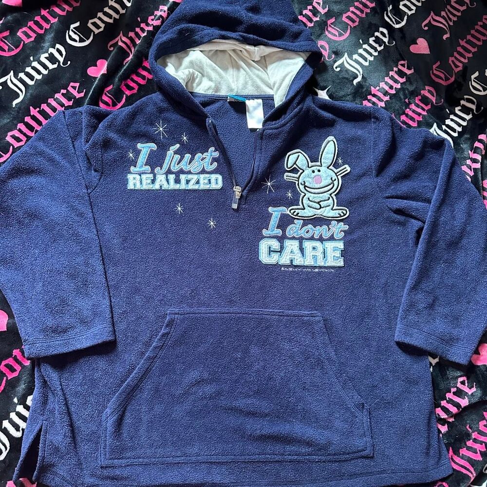 Y2K Vintage Happy bunny Navy blue quarter zip hoodie